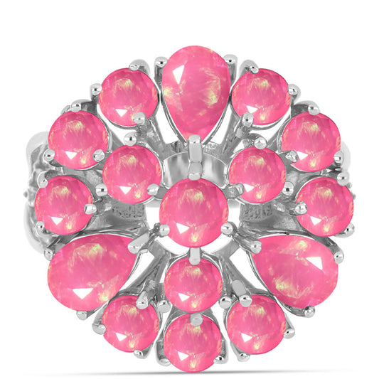 Stříbro 925/1000 - Prsten s Růžovým Opálem z Lega Dembi a Bílým Topazem - Karátové číslo: 2.36. přibližná hmotnost: 5.56 gramů