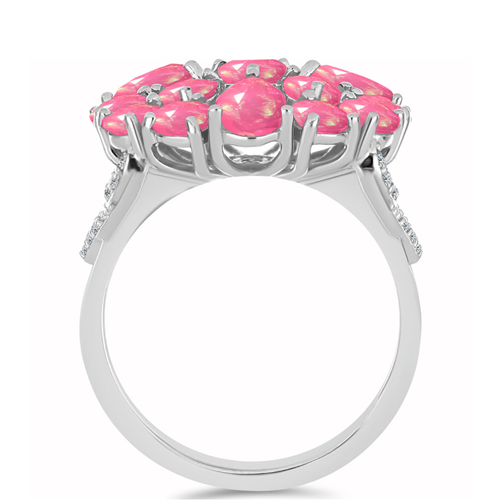 Stříbro 925/1000 - Prsten s Růžovým Opálem z Lega Dembi a Bílým Topazem - Karátové číslo: 2.36. přibližná hmotnost: 5.56 gramů 2 