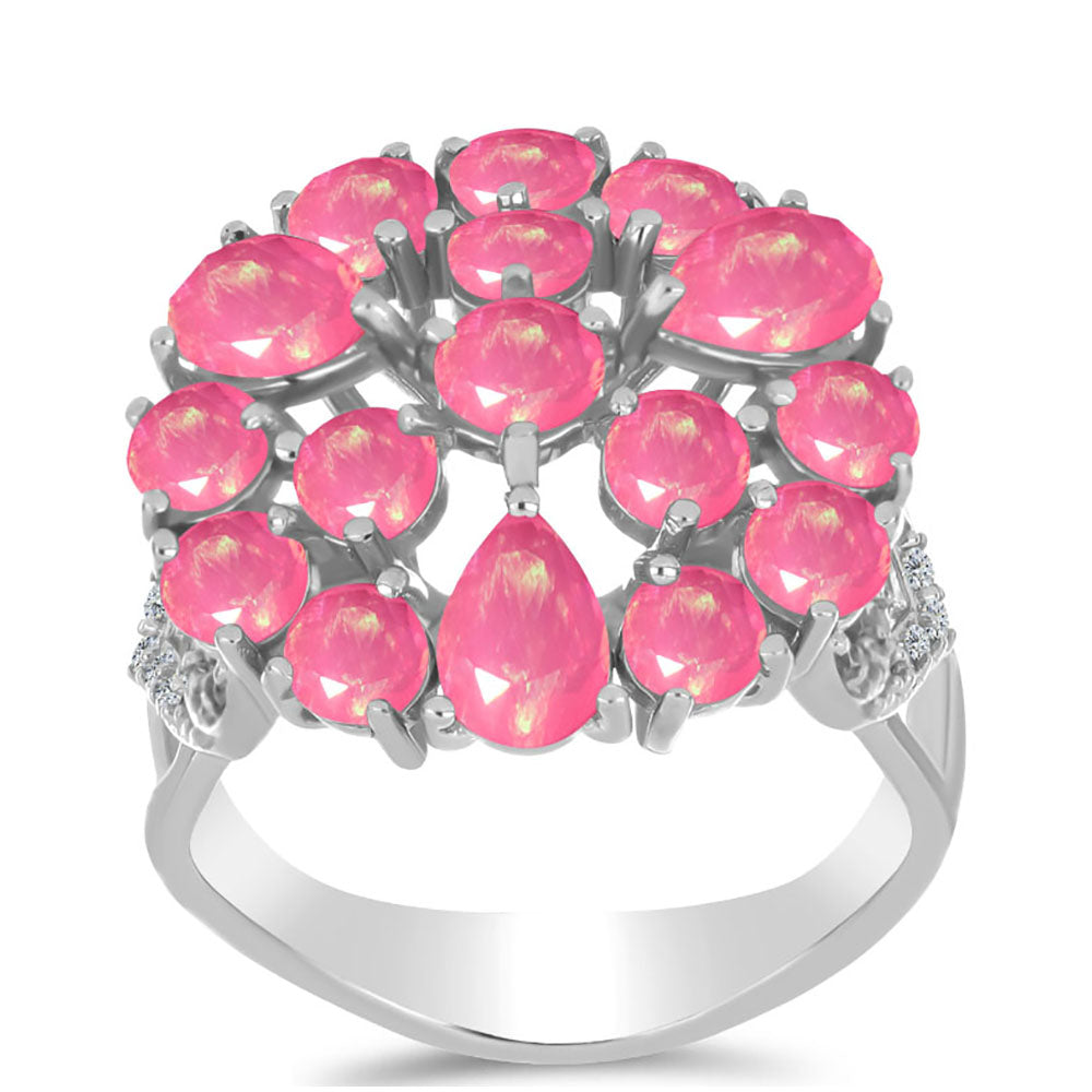 Stříbro 925/1000 - Prsten s Růžovým Opálem z Lega Dembi a Bílým Topazem - Karátové číslo: 2.36. přibližná hmotnost: 5.56 gramů 3 