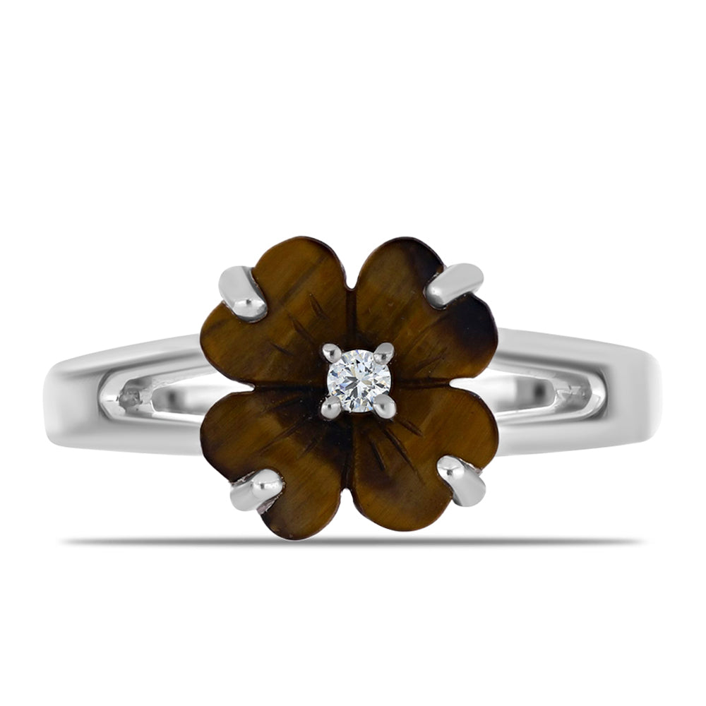 Stříbro 925/1000 - Prsten s Picasso Jaspisem a Bílým Topazem - Karátové číslo: 1.75. přibližná hmotnost: 3.21 gramů