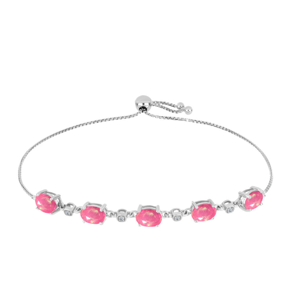 Stříbrný Náramek s Růžovým Opálem z Lega Dembi a Bílým Topazem 1 