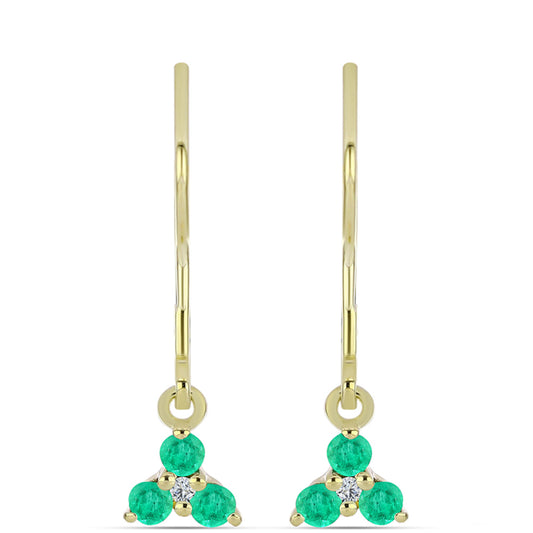 Pozlacené Stříbro 925/1000 - Náušnice s Kolumbijským Smaragdem a Bílým Diamantem - Karátové číslo: 0.28. přibližná hmotnost: 1.28 gramů