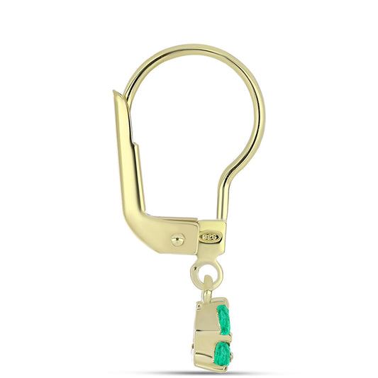 Pozlacené Stříbro 925/1000 - Náušnice s Kolumbijským Smaragdem a Bílým Diamantem - Karátové číslo: 0.28. přibližná hmotnost: 1.28 gramů