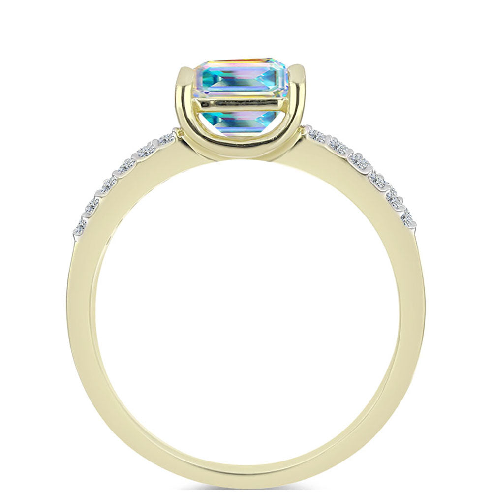 Pozlacené Stříbro 925/1000 - Prsten s Ledovým Moissanitem a Bílým Topazem - Karátové číslo: 2.17. přibližná hmotnost: 3.98 gramů 2 