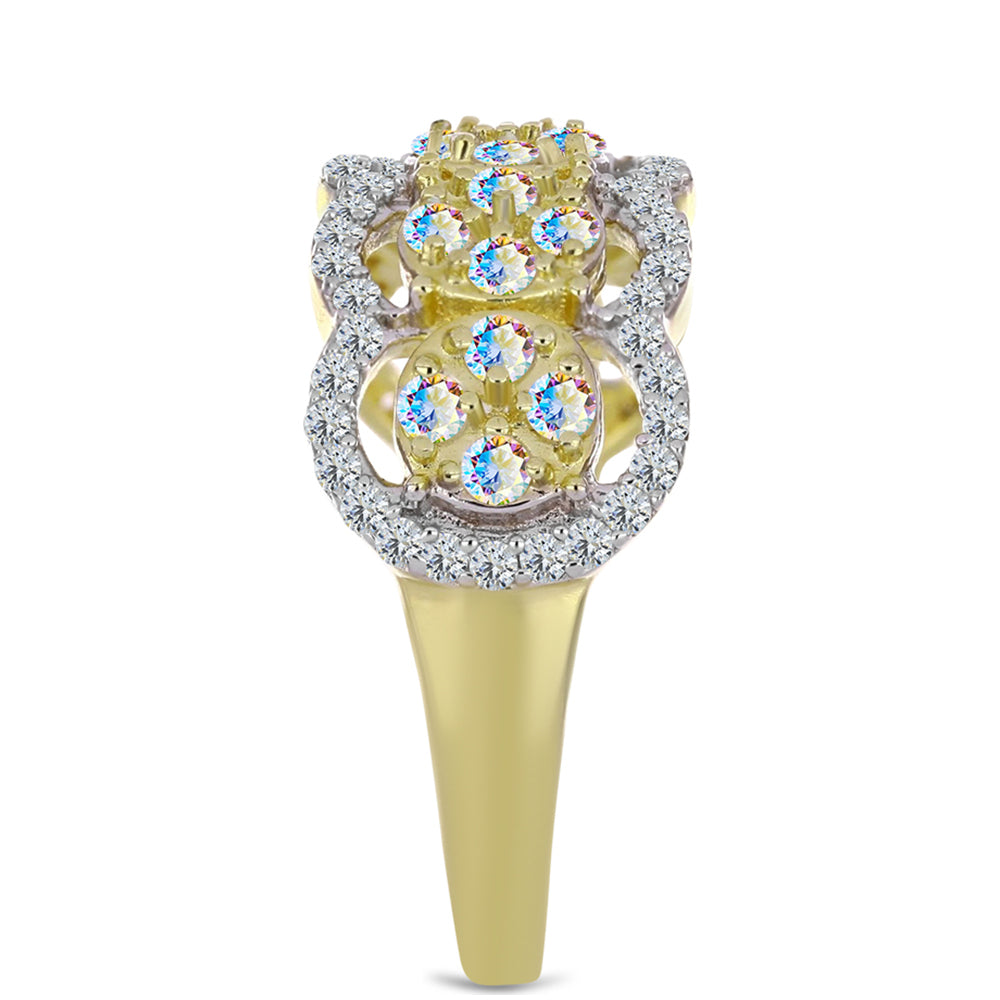 Pozlacené Stříbro 925/1000 - Prsten s Ledovým Moissanitem a Bílým Topazem - Karátové číslo: 1.01. přibližná hmotnost: 4.21 gramů 4 