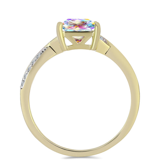 Pozlacený Stříbrný Prsten s Ledovým Moissanitem a Bílým Topazem