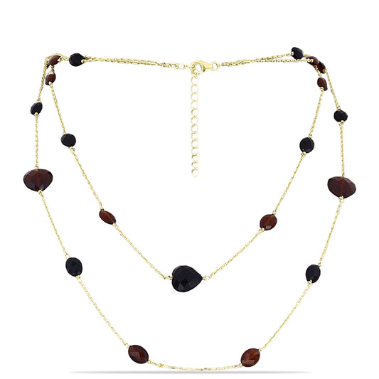 Pozlacené Stříbro 925/1000 - Náhrdelník s Bartonským Granátem a Černým Onyxem - Karátové číslo: 25.72. přibližná hmotnost: 8.65 gramů