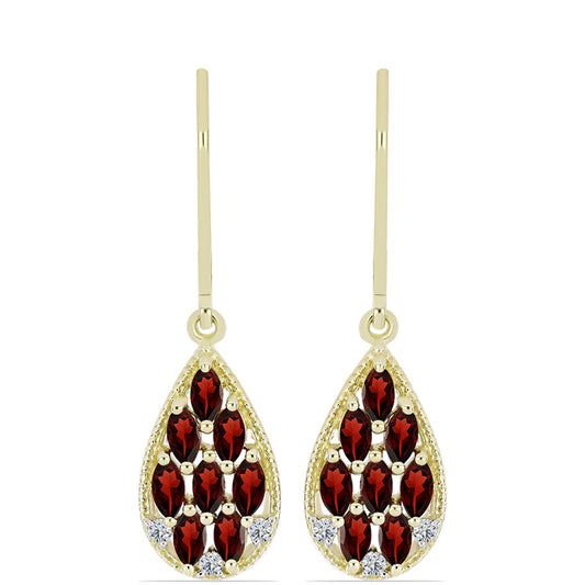 Pozlacené stříbro 925/1000 Náušnice s Bartonským Granátem a Bílým Topazem - Karátové číslo: 1.91. přibližná hmotnost: 3.13 gramů