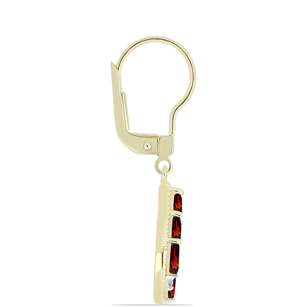 Pozlacené stříbro 925/1000 Náušnice s Bartonským Granátem a Bílým Topazem - Karátové číslo: 1.91. přibližná hmotnost: 3.13 gramů 2 