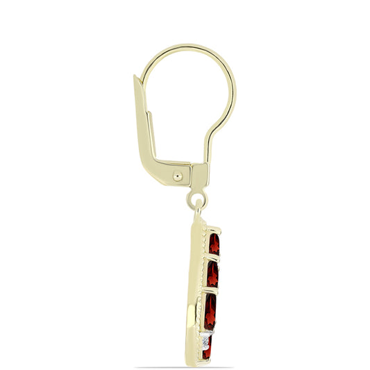 Pozlacené stříbro 925/1000 Náušnice s Bartonským Granátem a Bílým Topazem - Karátové číslo: 1.91. přibližná hmotnost: 3.13 gramů