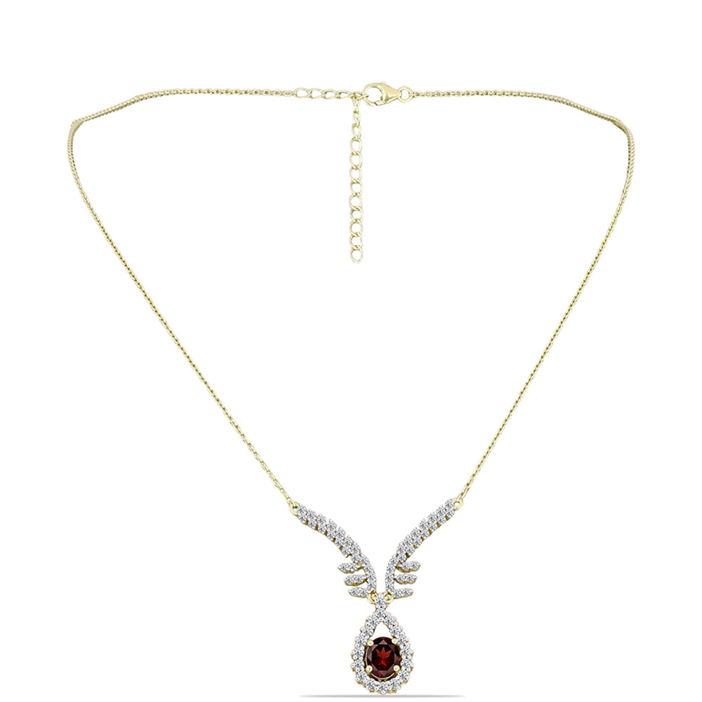 Pozlacené Stříbro 925/1000 - Náhrdelník s Bartonským Granátem a Bílým Topazem - Karátové číslo: 3.3. přibližná hmotnost: 6.07 gramů