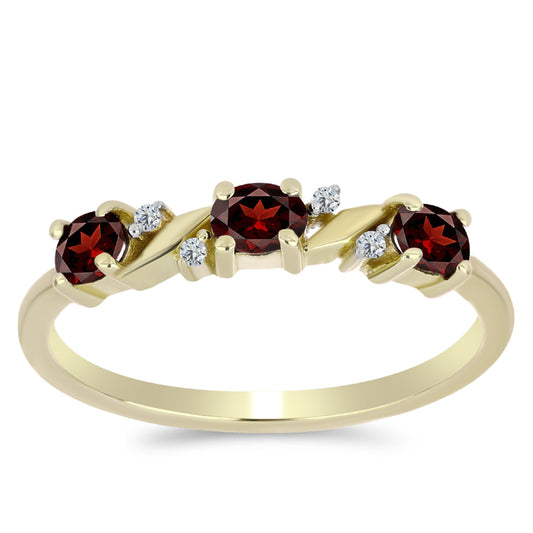 Pozlacené Stříbro 925/1000 - Prsten s Bartonským Granátem a Bílým Topazem - Karátové číslo: 0.71. přibližná hmotnost: 1.89 gramů