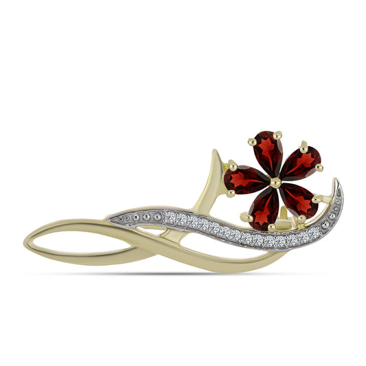 Pozlacené stříbro 925/1000 Brož s Bartonským Granátem a Bílým Topazem - Karátové číslo: 1.43. přibližná hmotnost: 3.42 gramů