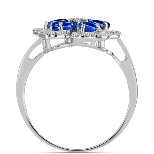 Stříbro 925/1000 - Prsten s Australským Modrým Safírem a Bílým Topazem - Karátové číslo: 1.93. přibližná hmotnost: 2.98 gramů