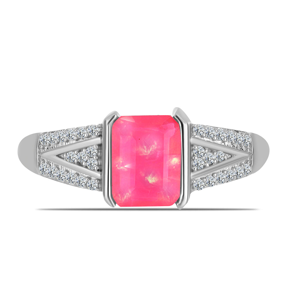 Stříbrný Prsten s Růžovým Opálem z Lega Dembi a Bílým Topazem 1 