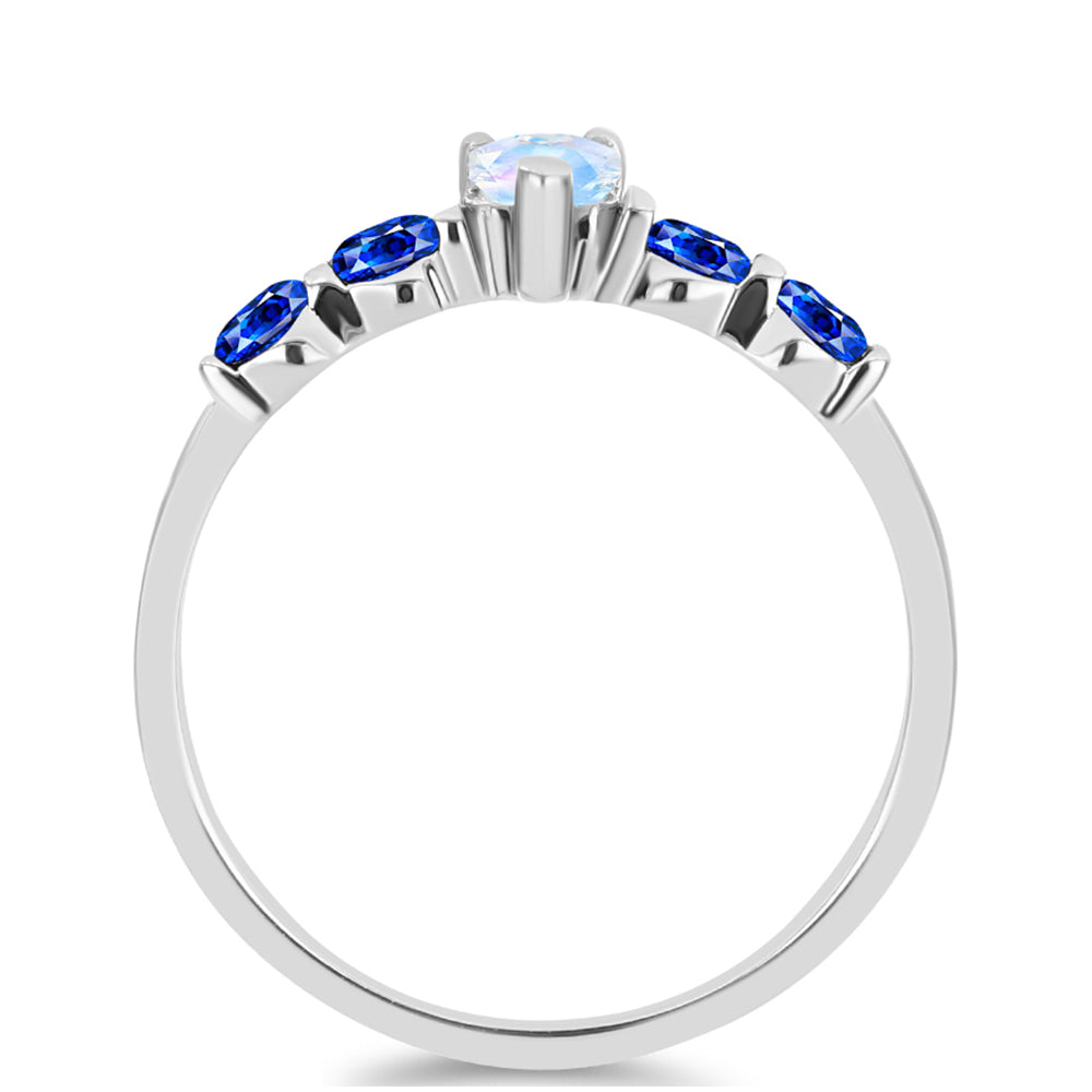 Stříbrný Prsten s Australským Modrým Safírem a Duhovým Měsíčním Kamenem 2 