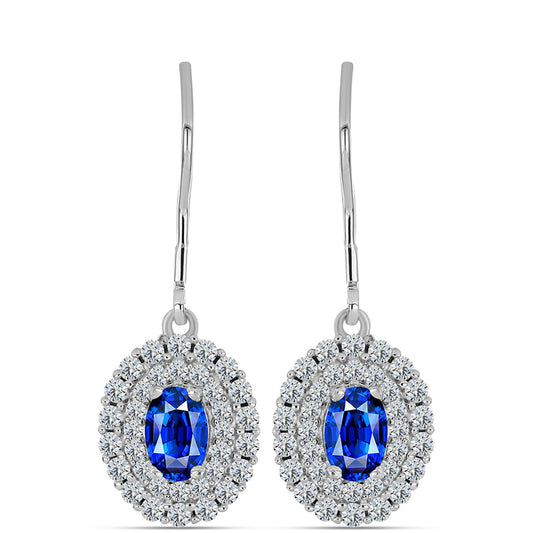 Stříbrné Náušnice s Australským Modrým Safírem a Bílým Topazem