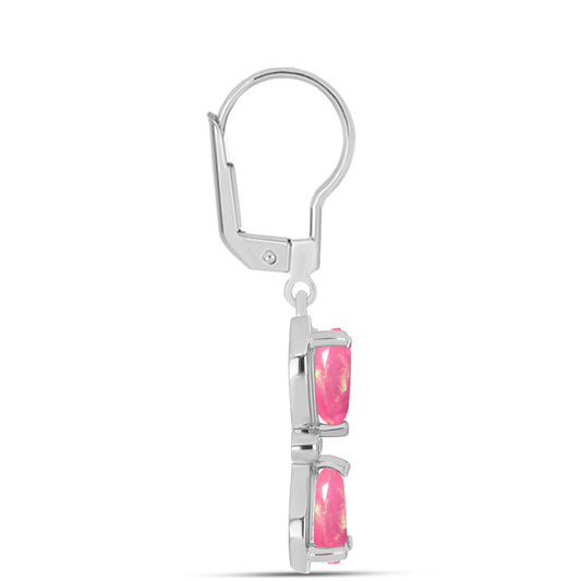 Stříbro 925/1000 Náušnice s Růžovým Opálem z Lega Dembi a Bílým Topazem - Karátové číslo: 1.85. přibližná hmotnost: 3.45 gramů