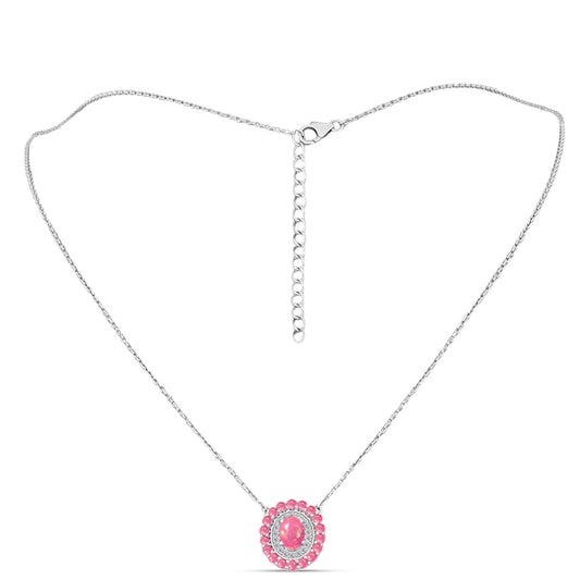 Stříbro 925/1000 Náhrdelník s Růžovým Opálem z Lega Dembi a Bílým Topazem - Karátové číslo: 1.07. přibližná hmotnost: 3.88 gramů
