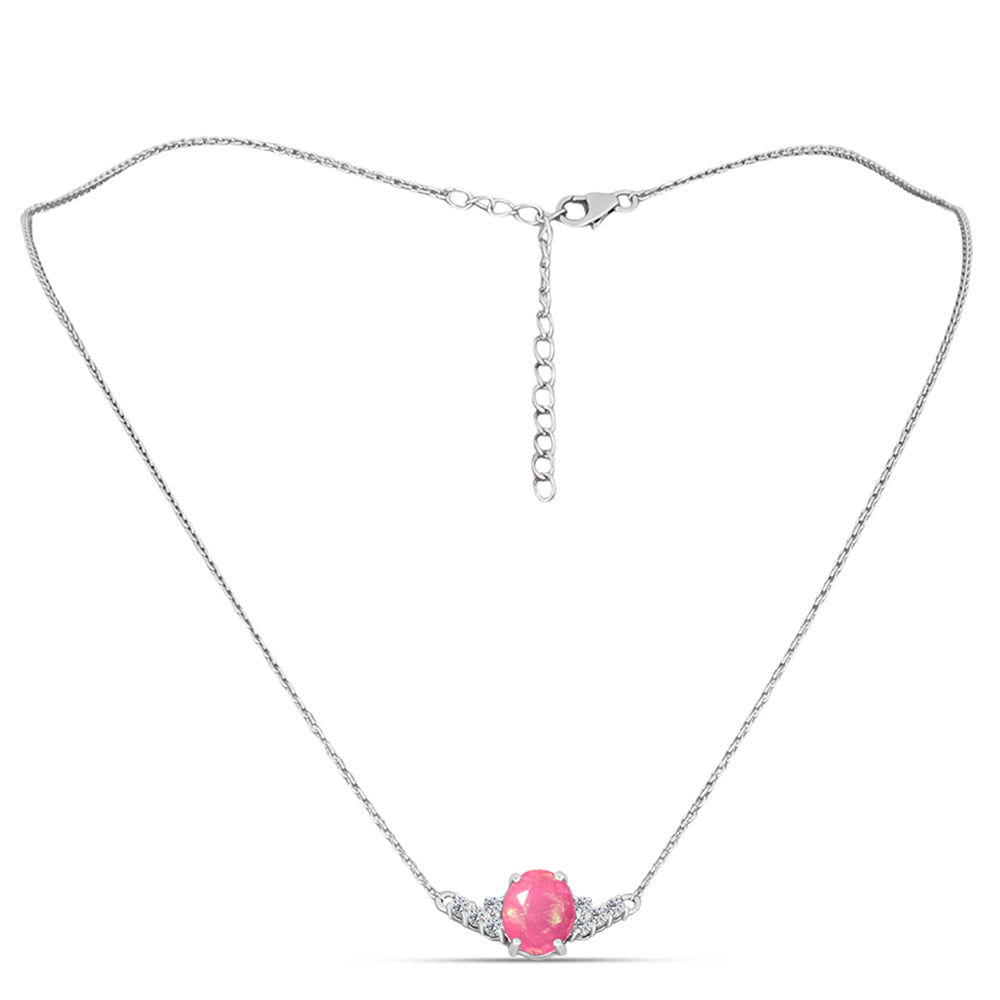 Stříbrný Náhrdelník s Růžovým Opálem z Lega Dembi a Bílým Topazem 1 