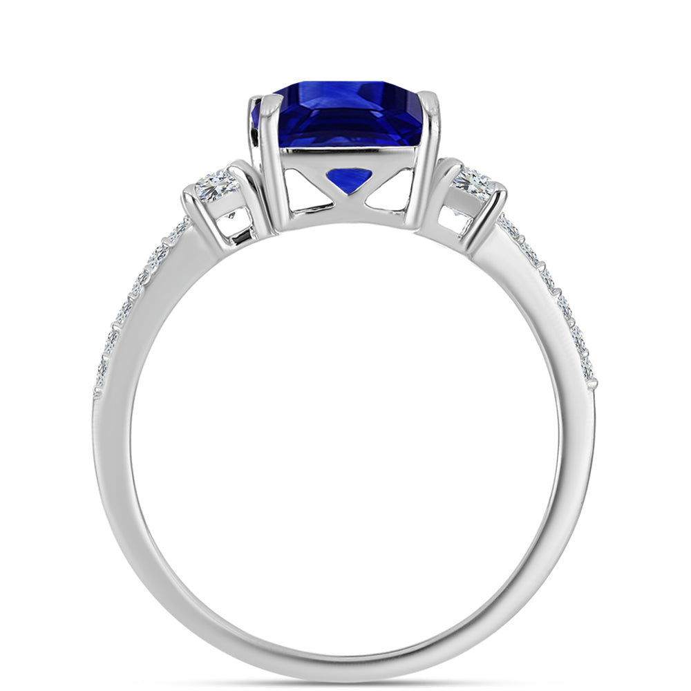 Stříbrný Prsten s Australským Modrým Safírem a Bílým Topazem 2 
