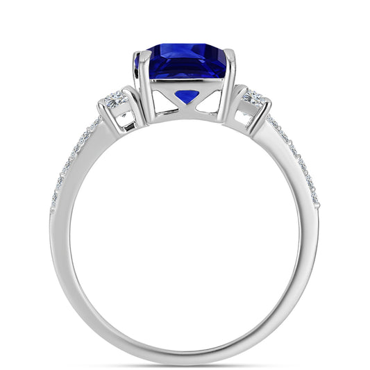 Stříbrný Prsten s Australským Modrým Safírem a Bílým Topazem