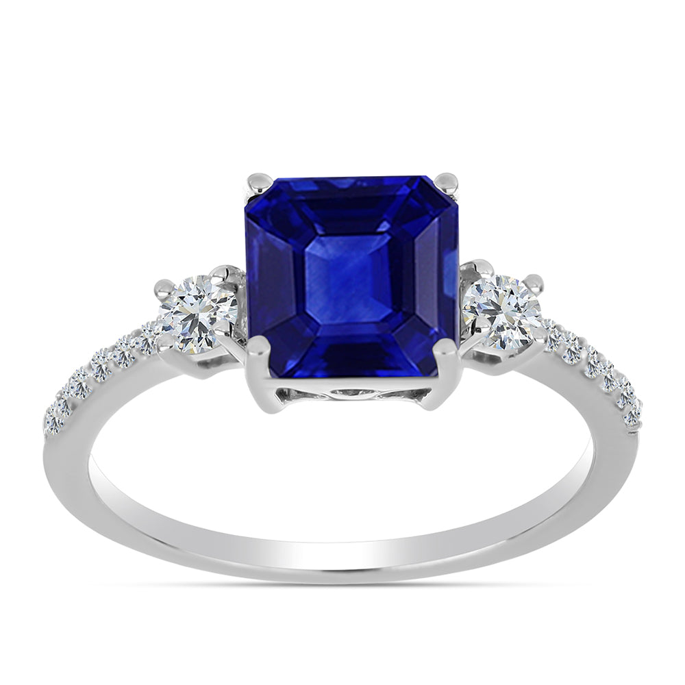 Stříbrný Prsten s Australským Modrým Safírem a Bílým Topazem 3 