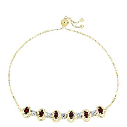 Pozlacené stříbro 925/1000 Náramek s Bartonským Granátem a Bílým Topazem - Karátové číslo: 2.21. přibližná hmotnost: 6.23 gramů