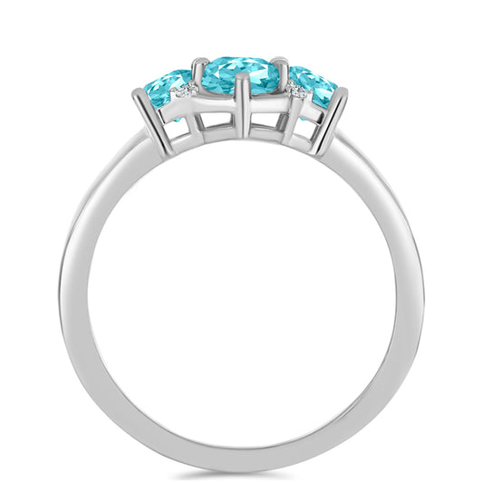 Stříbro 925/1000 - Prsten s Paraiba Křemenem a Bílým Topazem - Karátové číslo: 0.93. přibližná hmotnost: 3.16 gramů
