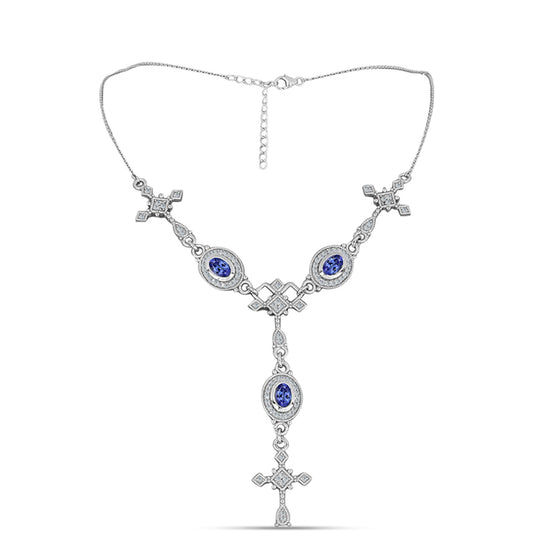 Stříbro 925/1000 - Náhrdelník s AAA Tanzanitem a Bílým Topazem - Karátové číslo: 2.07. přibližná hmotnost: 8.91 gramů