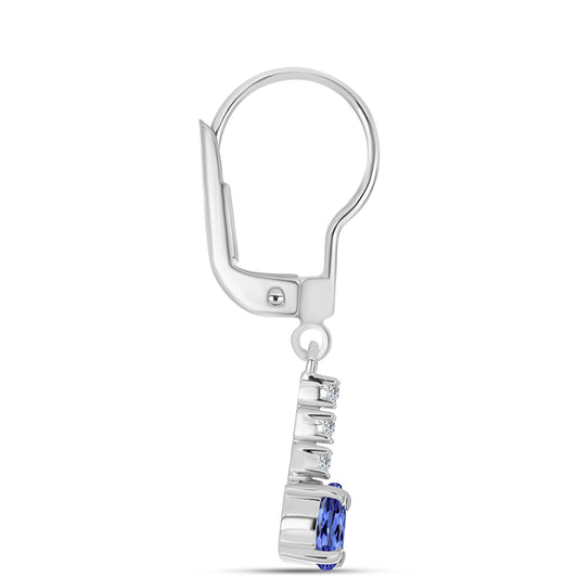 Stříbro 925/1000 - Náušnice s AAA Tanzanitem a Bílým Topazem - Karátové číslo: 1.12. přibližná hmotnost: 2.05 gramů