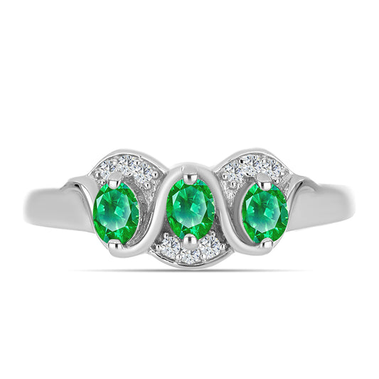 Stříbro 925/1000 - Prsten s Kijani Granátem a Bílým Topazem - Karátové číslo: 0.57. přibližná hmotnost: 2.94 gramů