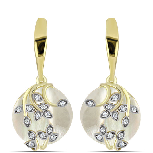 Pozlacené Stříbro 925/1000 - Náušnice s Lasturou a Bílým Topazem - Karátové číslo: 7.8. přibližná hmotnost: 5.27 gramů