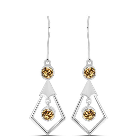 Stříbro 925/1000 - Náušnice se Šampaňským Moissanitem - Karátové číslo: 0.95. přibližná hmotnost: 4.33 gramů