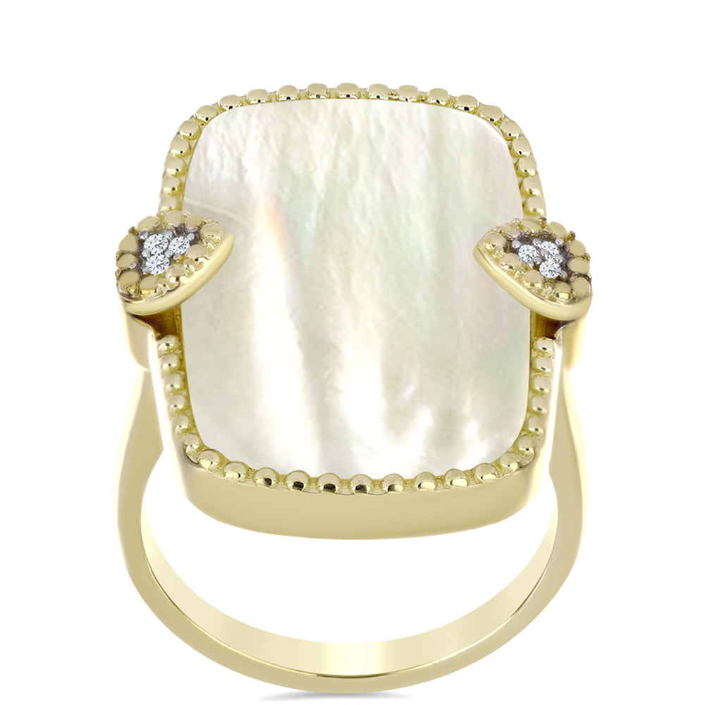 Pozlacené Stříbro 925/1000 - Prsten s Lasturou a Bílým Topazem - Karátové číslo: 10.88. přibližná hmotnost: 7.79 gramů