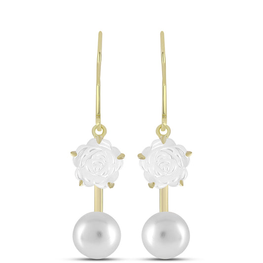 Pozlacené Stříbro 925/1000 - Náušnice s Lasturou a Bílou Sladkovodní Perlou - Karátové číslo: 8.55. přibližná hmotnost: 4.12 gramů