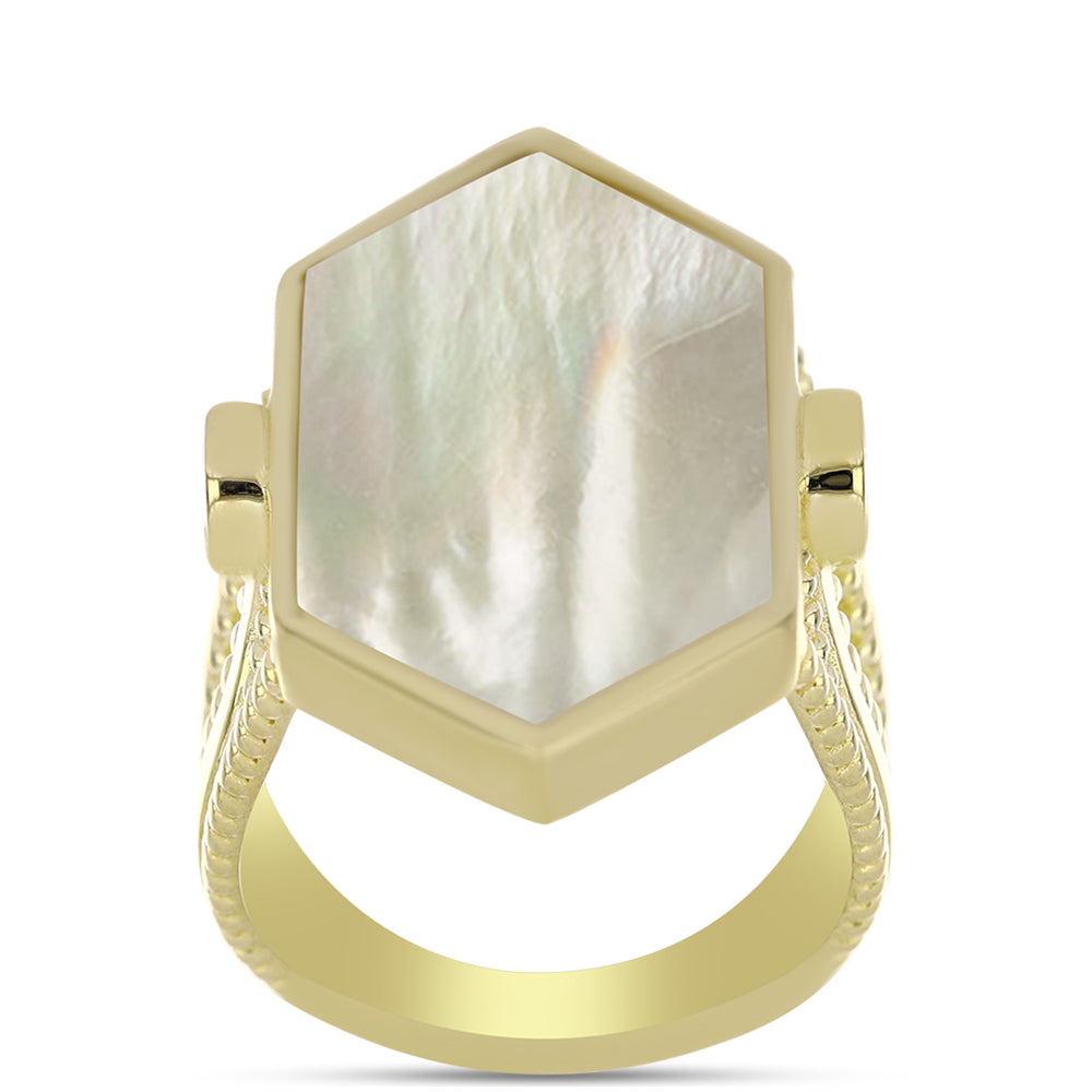 Pozlacené Stříbro 925/1000 - Prsten s Lasturou - Karátové číslo: 9.03. přibližná hmotnost: 9.58 gramů