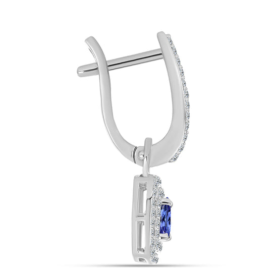 Stříbro 925/1000 - Náušnice s AAA Tanzanitem a Bílým Topazem - Karátové číslo: 1.15. přibližná hmotnost: 3.9 gramů