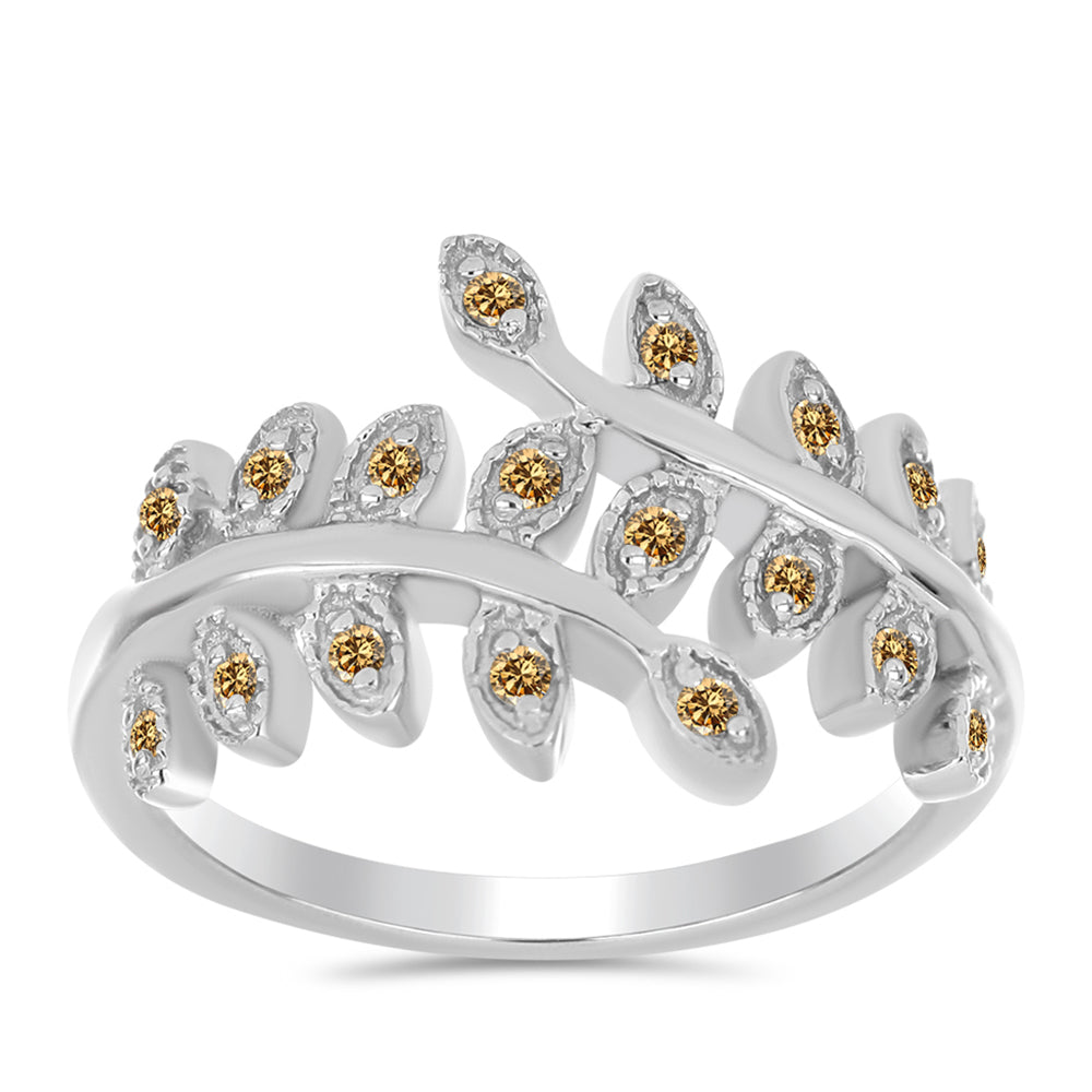 Stříbro 925/1000 - Prsten se Šampaňským Moissanitem - Karátové číslo: 0.18. přibližná hmotnost: 3.25 gramů