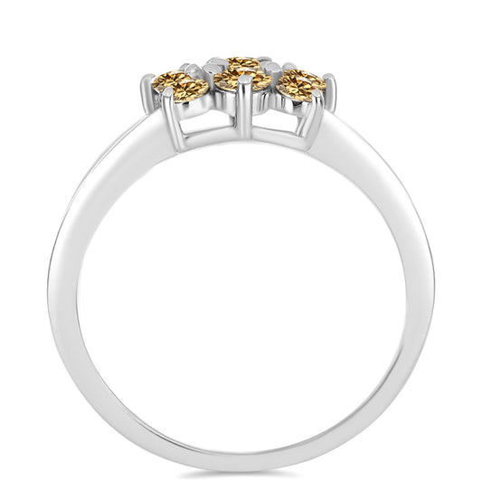 Stříbro 925/1000 - Prsten se Šampaňským Moissanitem - Karátové číslo: 0.77. přibližná hmotnost: 2.98 gramů