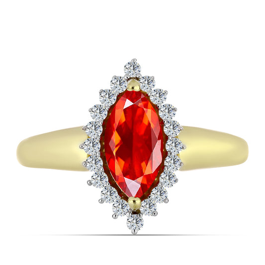 Pozlacené Stříbro 925/1000 - Prsten s Etiopským Červeným Opálem z Lega Dembi a Bílým Topazem - Karátové číslo: 0.96. přibližná hmotnost: 2.96 gramů