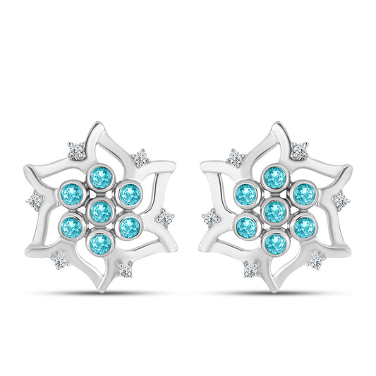 Stříbro 925/1000 - Náušnice s Paraiba Křemenem a Bílým Topazem - Karátové číslo: 0.59. přibližná hmotnost: 4.85 gramů