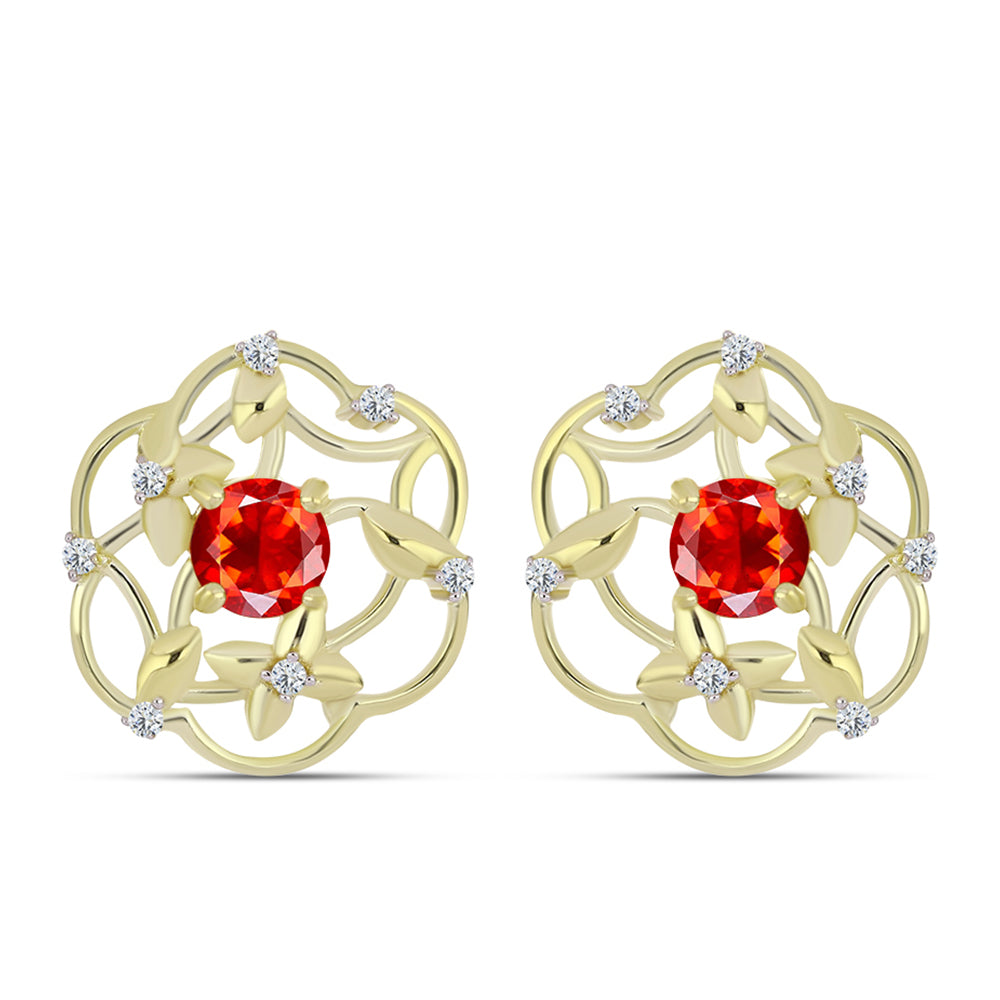 Pozlacené Stříbro 925/1000 - Náušnice s Etiopským Červeným Opálem z Lega Dembi a Bílým Topazem - Karátové číslo: 1.33. přibližná hmotnost: 6.01 gramů