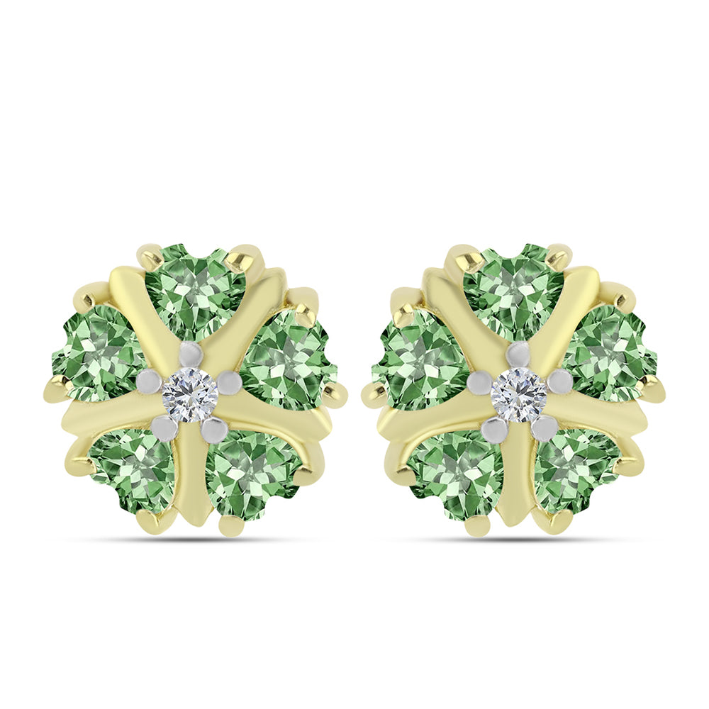 Pozlacené Stříbrné Náušnice se Zeleným Ametystem a Bílým Topazem