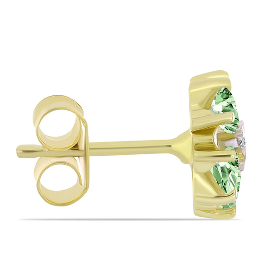 Pozlacené Stříbrné Náušnice se Zeleným Ametystem a Bílým Topazem