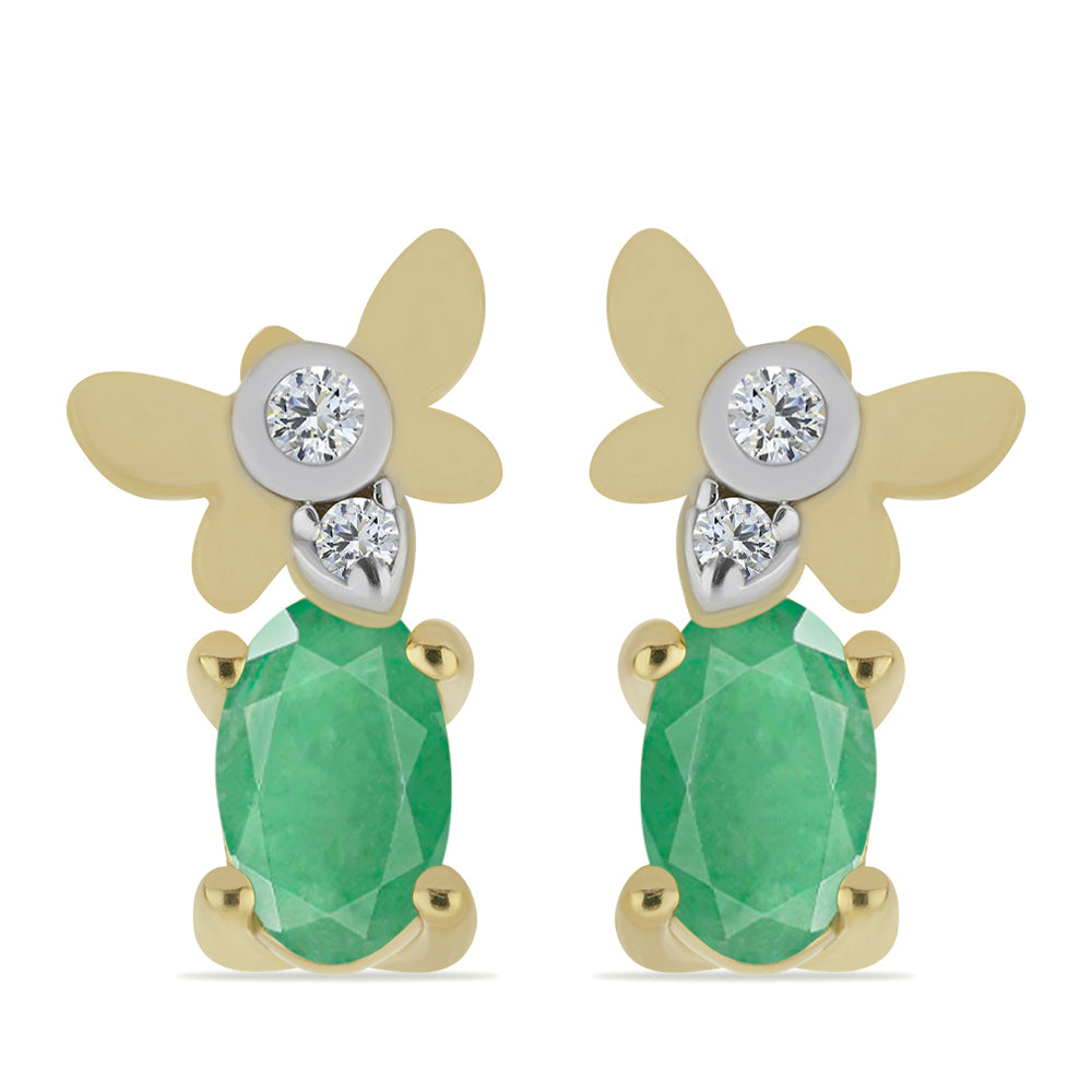 Pozlacené stříbro 925/1000 Náušnice s Brazilským Smaragdem a Bílým Zirkonem - Karátové číslo: 0.45. přibližná hmotnost: 1.26 gramů 1 