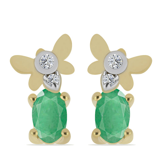 Pozlacené stříbro 925/1000 Náušnice s Brazilským Smaragdem a Bílým Zirkonem - Karátové číslo: 0.45. přibližná hmotnost: 1.26 gramů