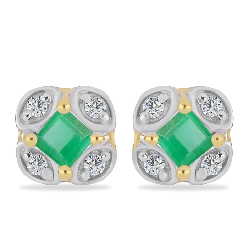 Pozlacené Stříbrné Náušnice s Brazilským Smaragdem a Bílým Zirkonem