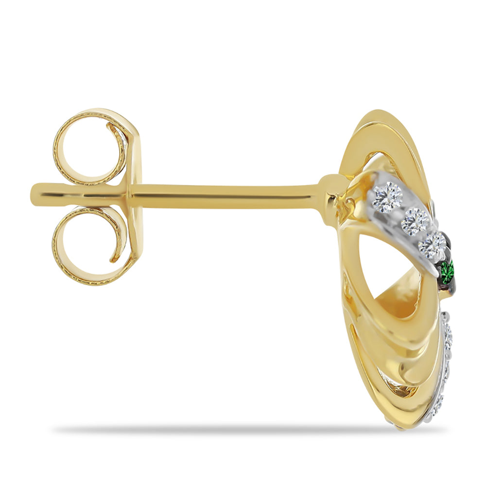 Pozlacené Stříbrné Náušnice se Zeleným Diamantem a Bílým Zirkonem 2 