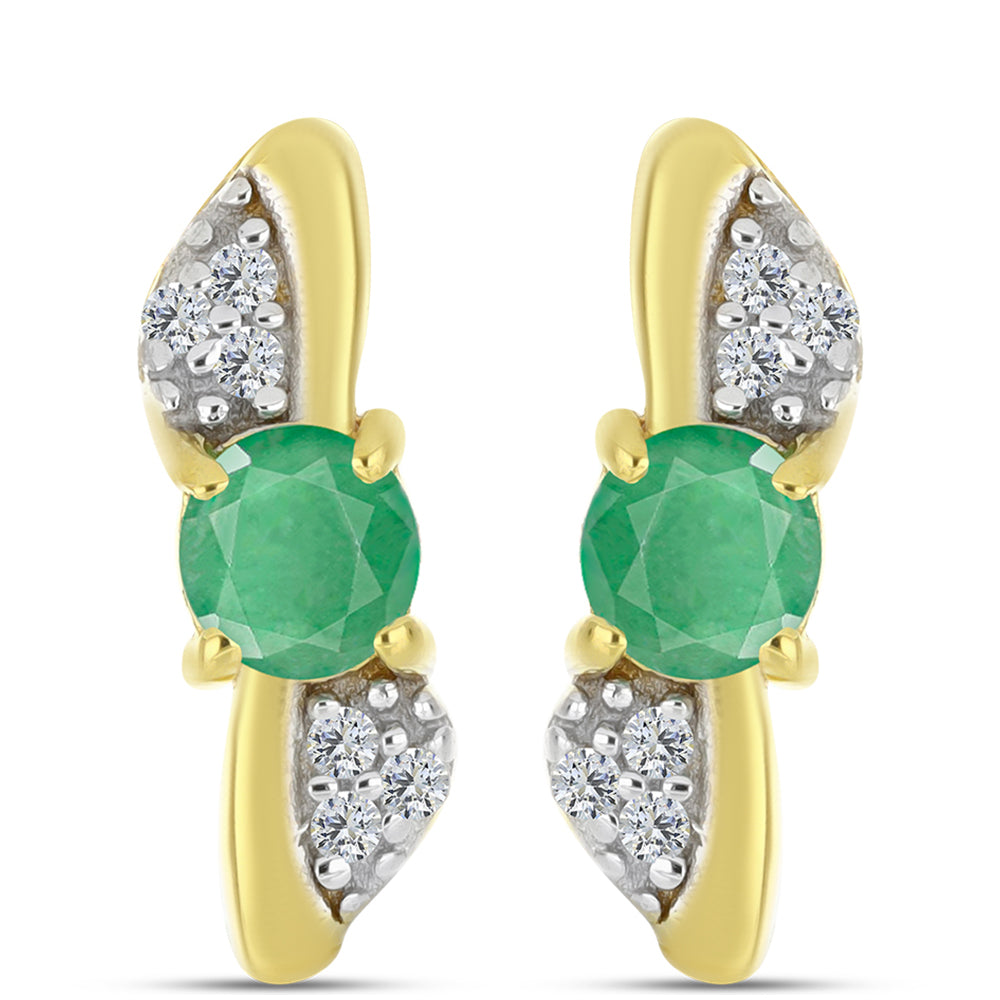 Pozlacené Stříbrné Náušnice s Brazilským Smaragdem a Přírodním Bílým Zirkonem 1 